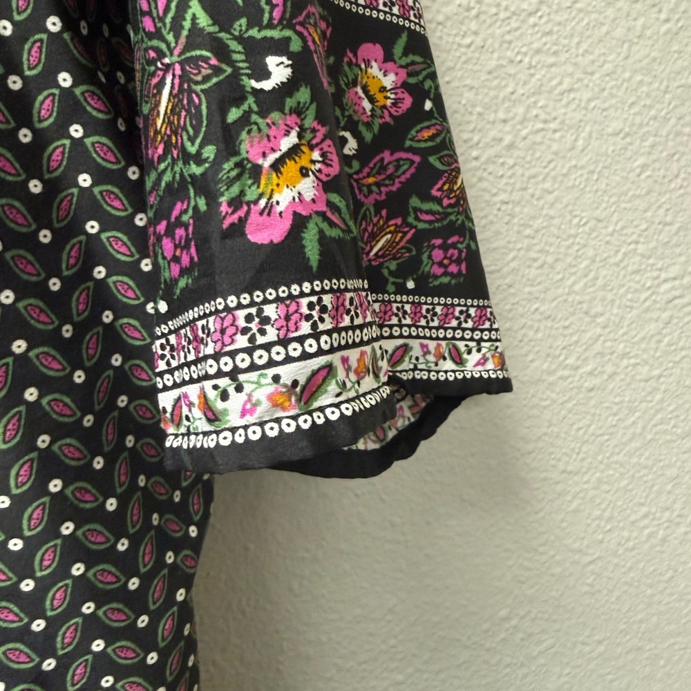 Hannah Boho Floral Paisley Blouse L Black Pink 3/4 Sleeve Top - Picture 4 of 9